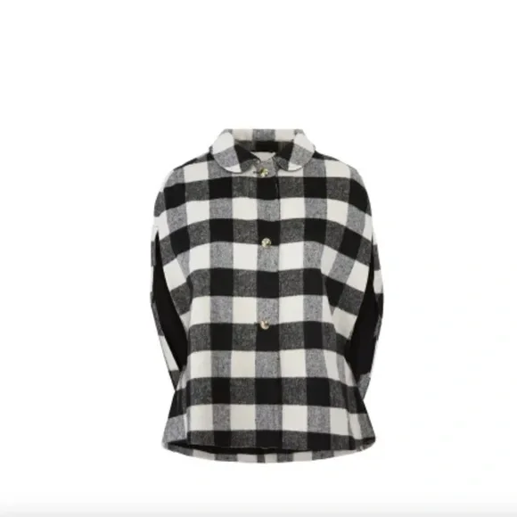 Draper James Eloquii Buffalo Plaid Large Checkered Cape Poncho Black White 14/16